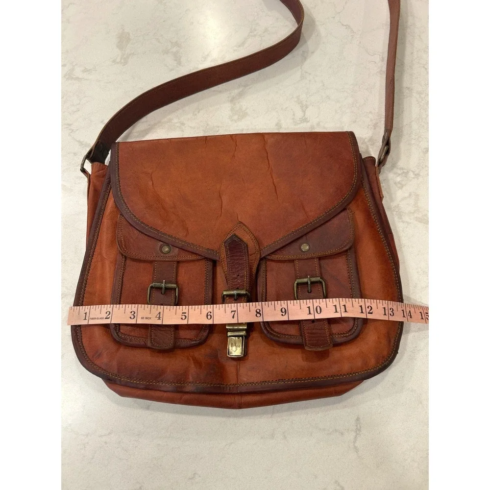 Komals Passion Leather Messenger Bag Brown Vintage Crossbody Satchel Mens